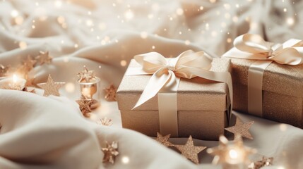Fototapeta na wymiar Captivating Christmas Gift Wrapping Display on a Table