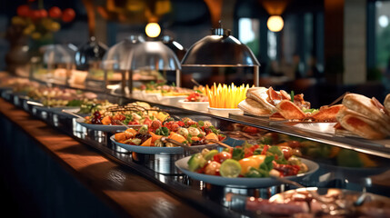 A culinary feast unfolds at the restaurant buffet diverse dishes