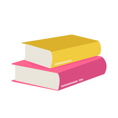 Cartoon paper book flat vector illustration isolated on white background. Reading concept. Pair of two yellow and pink books. Stack of books