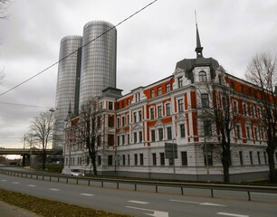 old and modern city buildings, riga, latvia, europe