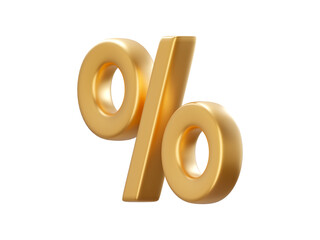 Gold metallic 3d sign percent discount on isolated background. Voucher gift. Design element for sale concept. 3d render illustration