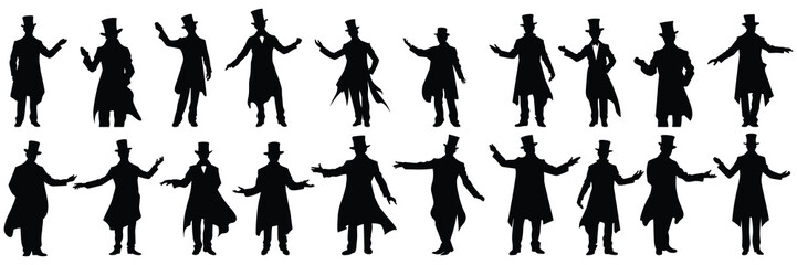 Magician silhouettes set, large pack of vector silhouette design, isolated white background - obrazy, fototapety, plakaty