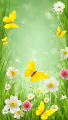 Butterflies and Flowers in a Spring Meadow