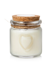 Scented candle in closed glass jar isolated on white background