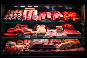 Fotobehang Variety of Fresh Meats Showcase © Luba