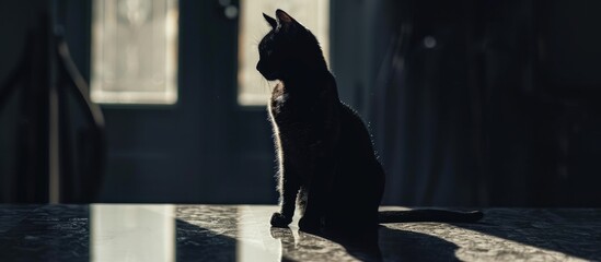 Dark feline and silhouette on polished surface