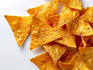 Corn chips nachos are isolated on a white background. Triangular in shape.