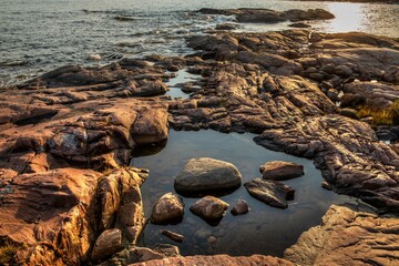 rocks on shoreline leading out into Georgian bay at Killarney Ontario