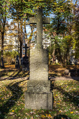 Fototapeta premium View of famous Old North Cemetery of Munich, Germany with historic gravestones.