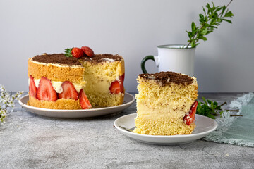 Piece of French Fraisier Cake. 