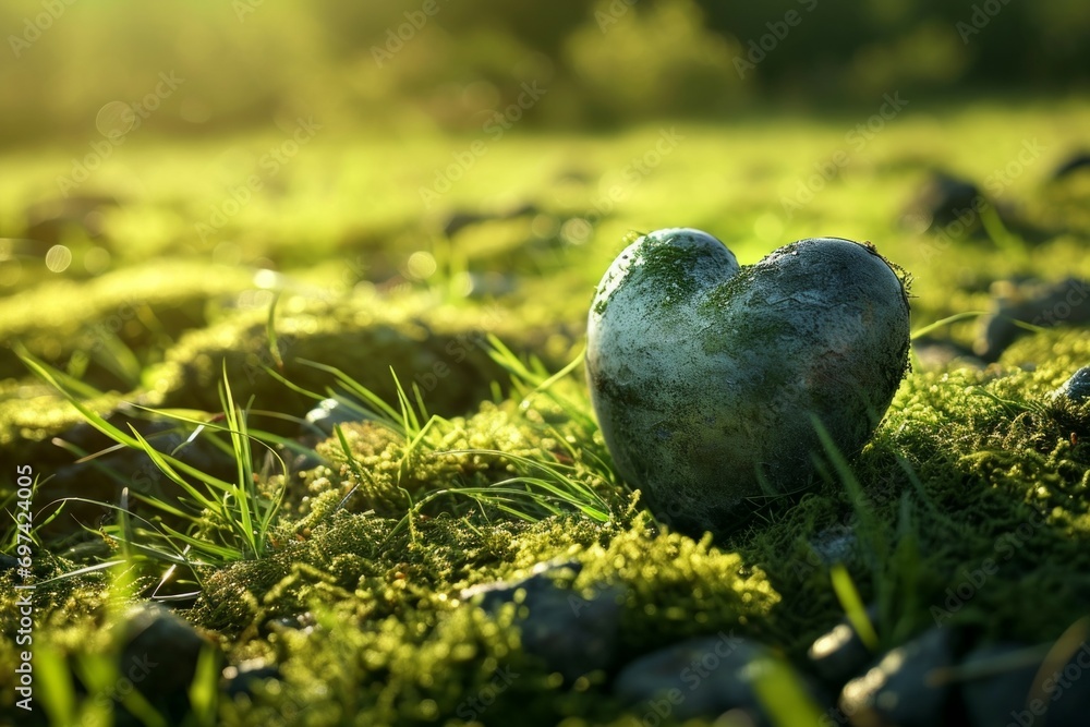 Poster natural stone in the shape of a heart. background with selective focus and copy space