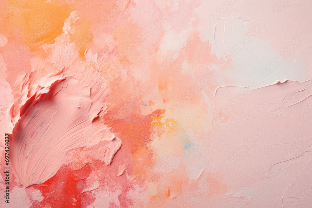 Poster textured wall in the concept of the trendy color peach fuzz. background with selective focus and cop