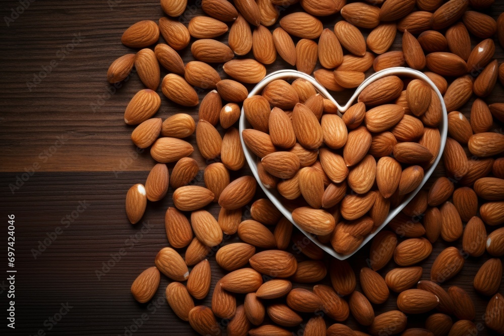 Poster heart-shaped nuts. background with selective focus and copy space