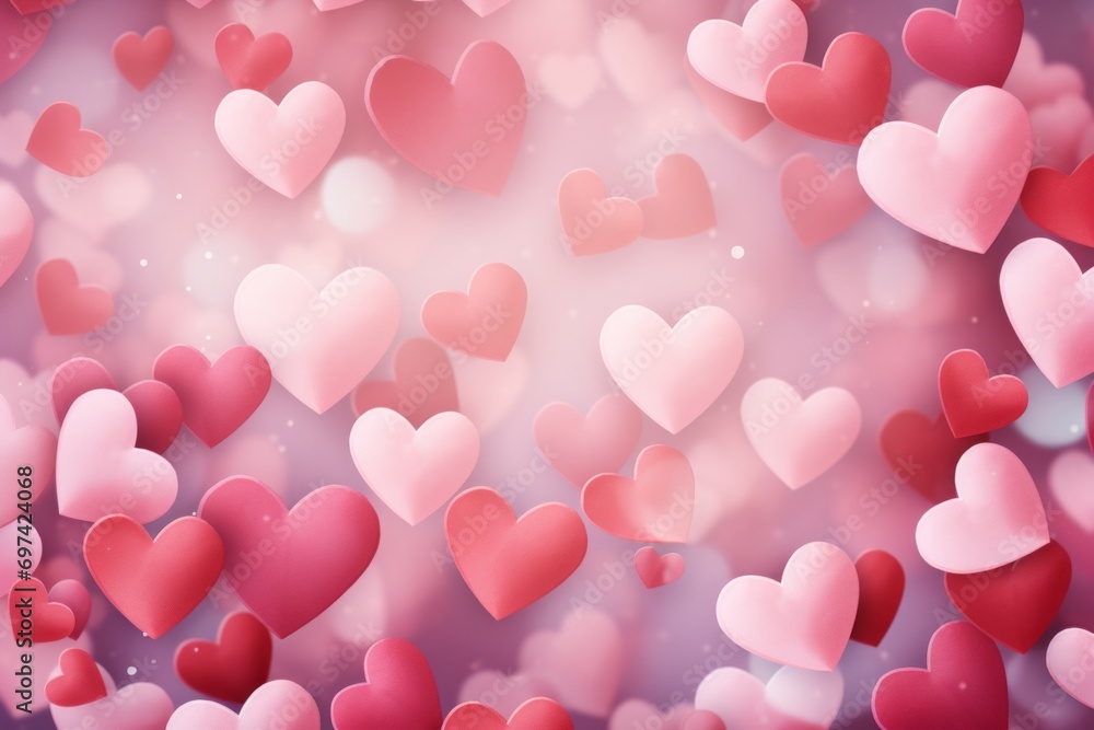 Poster festive card backdrop with hearts. background with selective focus and copy space