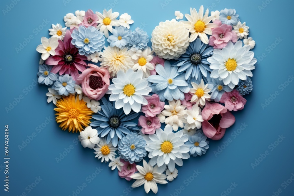 Poster floral composition in the shape of a heart. background with selective focus with copy space