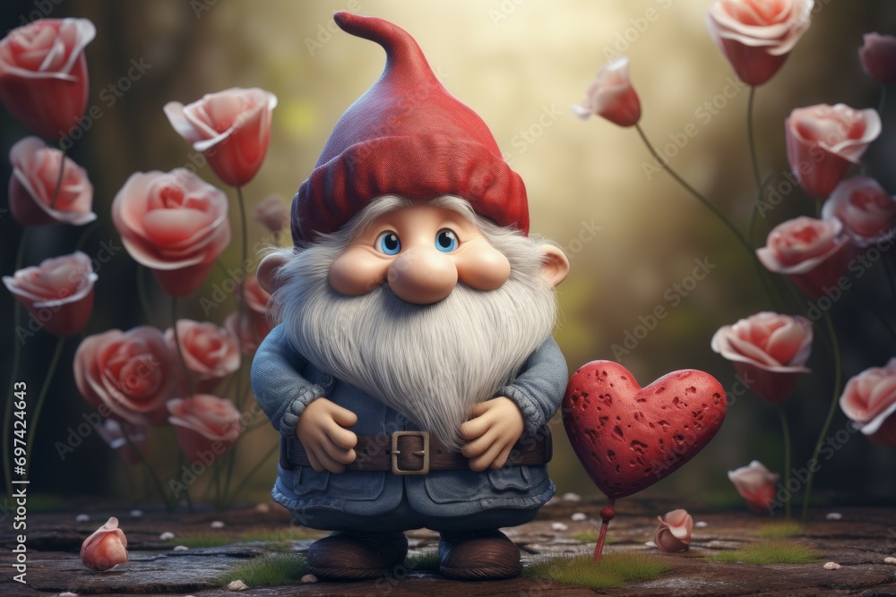 Poster funny gnome. background with selective focus and copy space