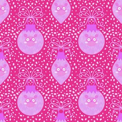 Christmas tree balls seamless bears pattern for wrapping paper and fabrics and linens and new year packaging