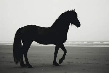 Obraz na płótnie Canvas An elegant horse gracefully posing by the sea, its beauty complementing the coastal splendor in a stunning display of nature's ar