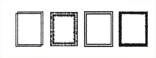 Set of Rectangular Black Boxes. Vector Black frames isolated on transparent background. Set of inked blank frames.