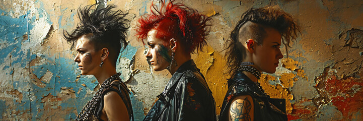 surreal retro punks with mohawk hairstyle
