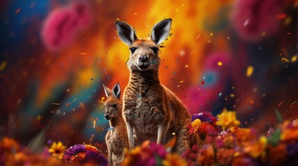 Happy Selebrating the spirit of Australia: a joyful Australia day with flags, kangaroos, and national pride in a festive and patriotic atmosphere. pride, joy, and a sense of unity.