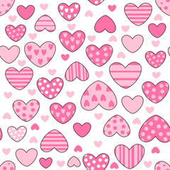 Vector seamless festive pattern with Valentine's Day hearts in delicate pink tones