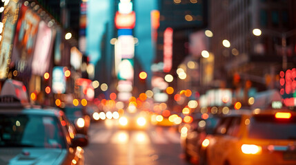 bokeh effect to illustrate the bustling New York streets at night