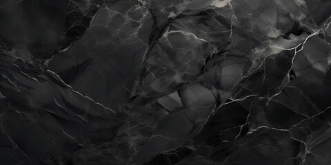 Wide surface of black marble abstract stone texture with gray veins dark-gray tone. For wallpaper, banner, background design - obrazy, fototapety, plakaty