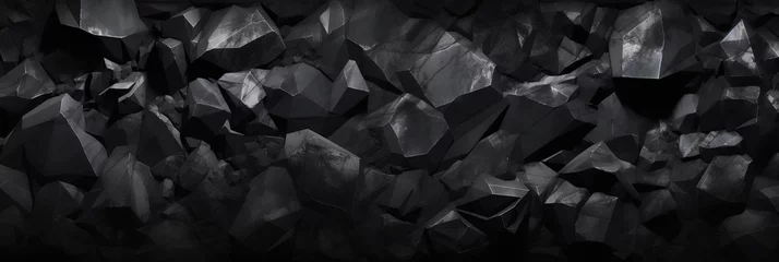 Cercles muraux Montagnes Wide black stone background banner wallpaper design. Dark rock grunge texture. Mountain surface close-up cracked empty copy space