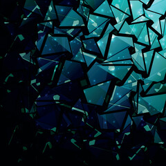 Abstract dark blue 3d polygonal geometric shapes shiny background. Ideal for desktop wallpaper or technology concept cover design.