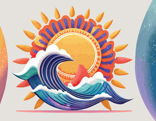 Obraz premium 3D Sun with wave icon. Sunset and sunrise concept.