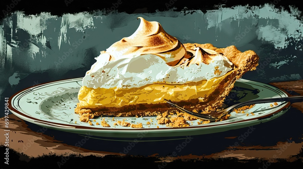 Wall mural a cartoon of a plate of lemon meringue pie,  