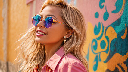 Portrait of a fashionable girl in sunglasses casual