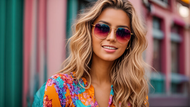 Portrait of a fashionable girl in sunglasses