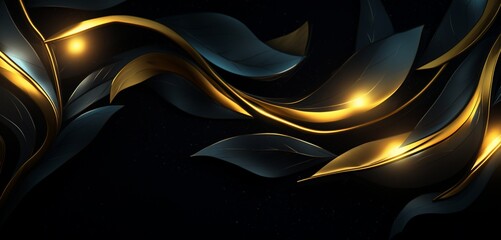 Neon light design with intertwining gold and black vines on a lush 3D textured surface