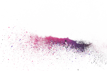 Colorful chalk pieces and powder flying, isolated on white, clipping path