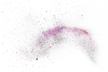 Colorful chalk pieces and powder flying,  effect explode, isolated on white