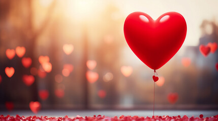Valentine's day background with red heart-shaped balloons.