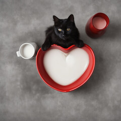 Czarny kot – miska z mlekiem