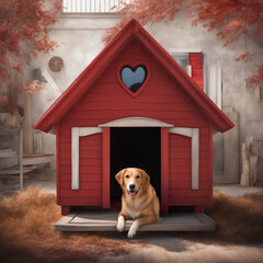Czerwony domek psa - obrazy, fototapety, plakaty