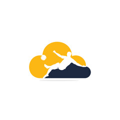 Modern Soccer Player In Action on cloud shape Logo.