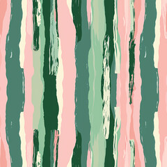 Abstract seamless pattern with hand painted vertical stripes, brushstrokes in pastel pink and green colors on white background. Repeating pattern for graphic design, print, packaging paper