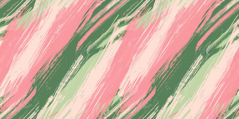 Abstract seamless pattern with hand painted diagonal stripes, brushstrokes in pastel pink and green colors on white background. Repeating pattern for graphic design, print, packaging paper