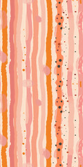 Abstract seamless pattern with wavy vertical stripes and dots in peach fuzz and beige colors. Repeating pattern for background, graphic design, print, interior, packaging paper