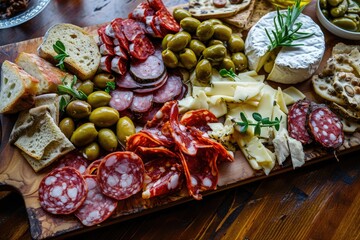 Gourmet Mediterranean Spread: Charcuterie Board with Italian Salami, Spanish Chorizo, and Greek...