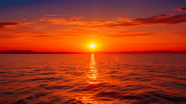 Sunset over the horizon, painting heaven with shades of a fiery orange