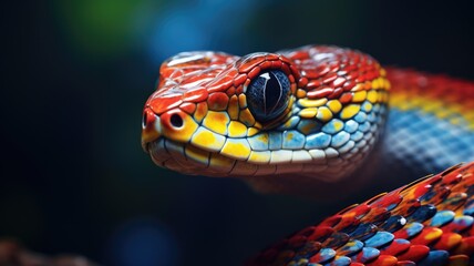 Colorful snake close-up with vibrant scales
