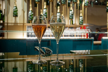 Tasting of sparkling wine champagne on winter weekend festival in December on Avenue de Champagne, Epernay, Champagne region, France