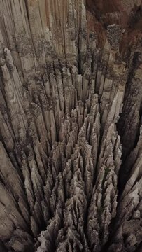 Aerial drone footage of Los Estoraques Unique Natural Area, Colombia, Latin America. Beautiful colombian sharp rocks. Beautiful landscape in the Norte de Santander region of Colombia. 4K footage.