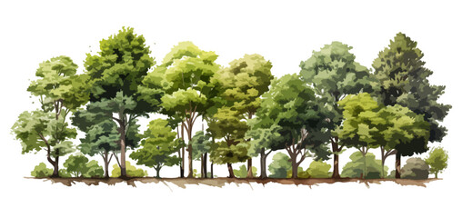Tree line, watercolor effect in trees, vector, Generative AI